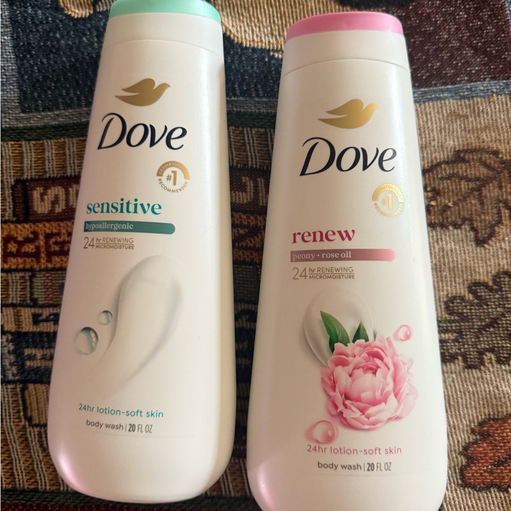 Dove Sensitive and Renew Body Wash Set - Green and Pink